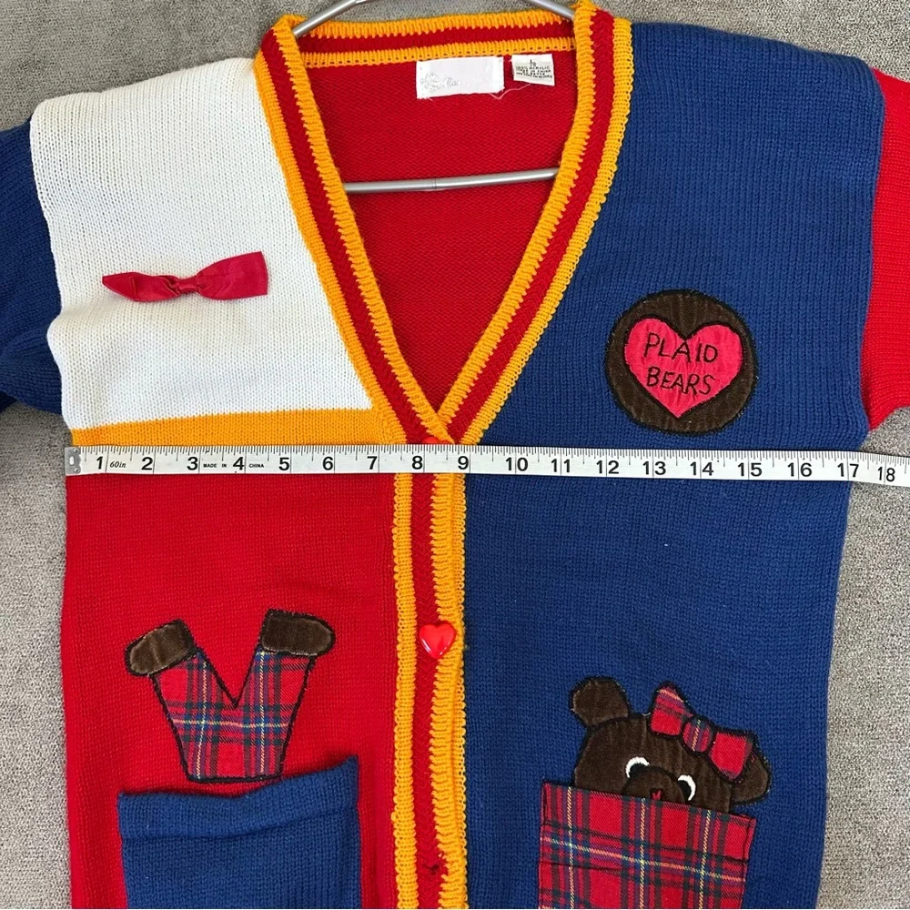 VINTAGE Color Block Sweater Cardigan Size L - Picture 3 of 9